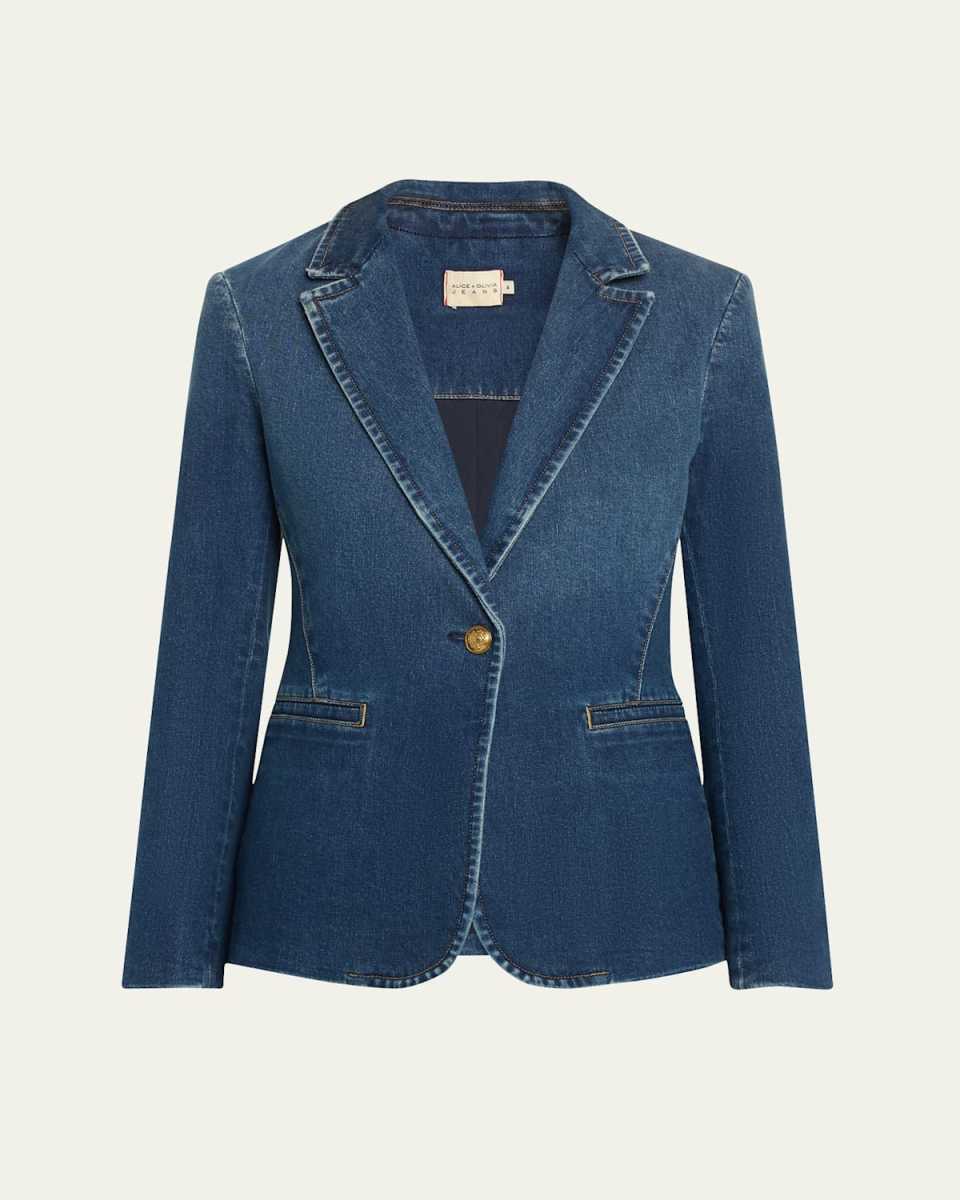 Macey Denim Notch-Collar Fitted Blazer